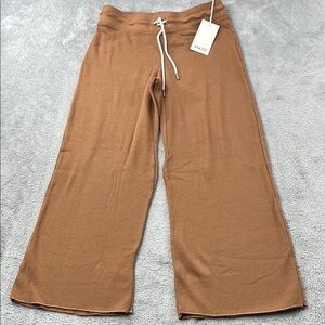 NEW MATE The Label XS 100% Organic Cotton Thermal Wide Leg Pant Camel‎ Brown